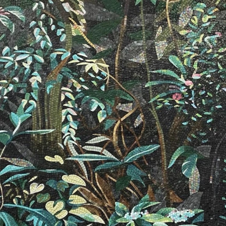 Emerald Jungle Foliage Glass Mosaic Art