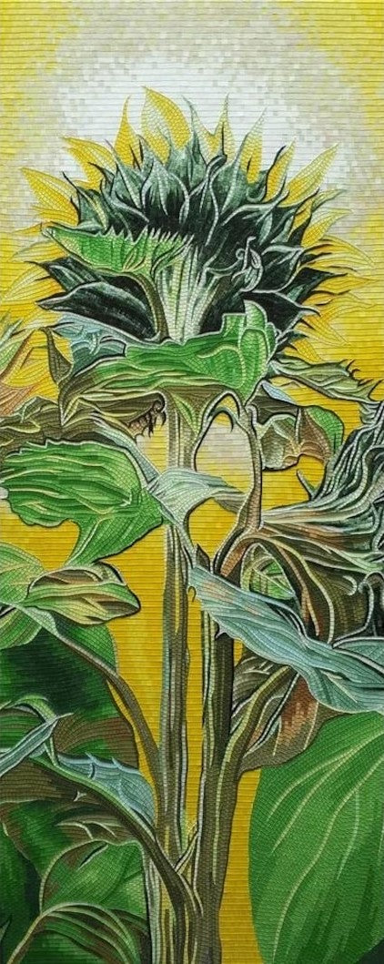 Budding Sunflower Stalk Glass Mosaic Art