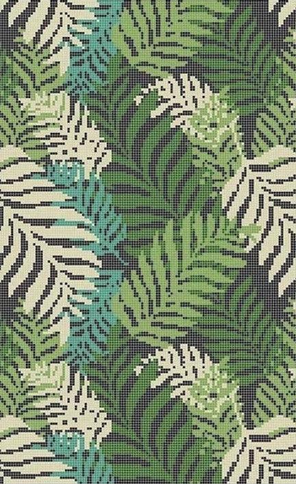Tropical Fern Leaf Pattern Glass Mosaic Art