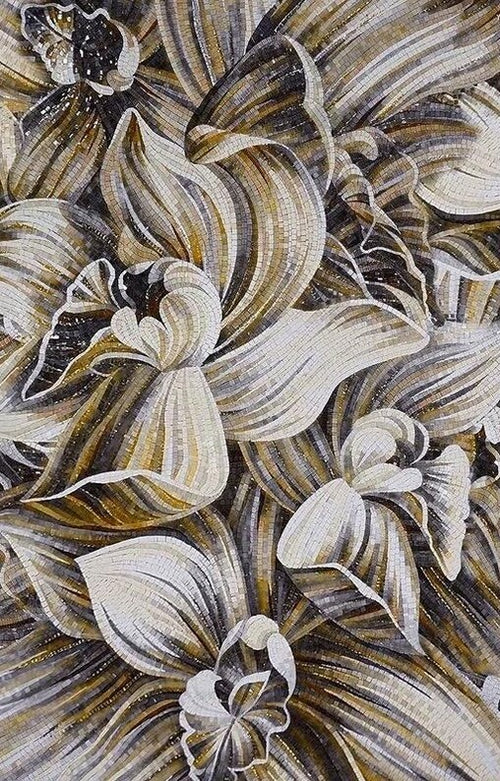 Golden Floral Glass Mosaic Art
