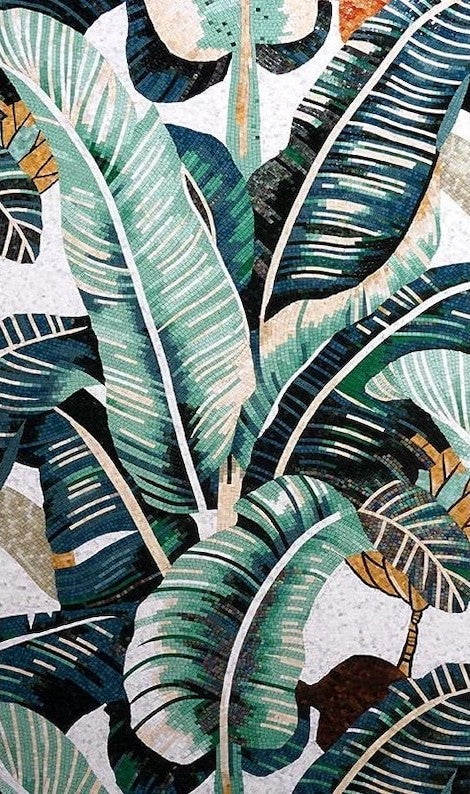 Tropical Banana Leaf Glass Mosaic Wall Art