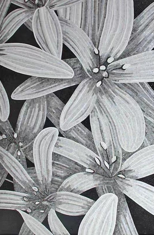 Grey Lily Garden Marble Mosaic Wall Art