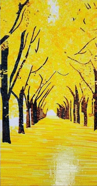 Golden Autumn Avenue Glass Mosaic Art