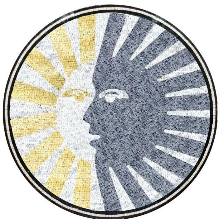 Celestial Sun and Moon Face Mosaic Art