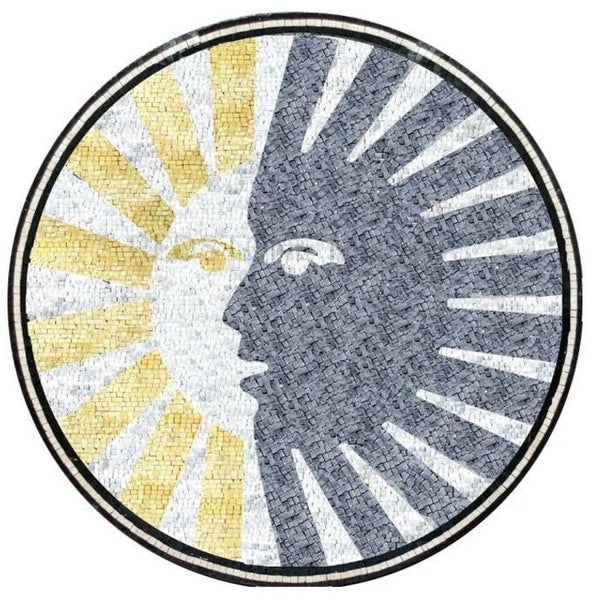 Celestial Sun and Moon Face Mosaic Art