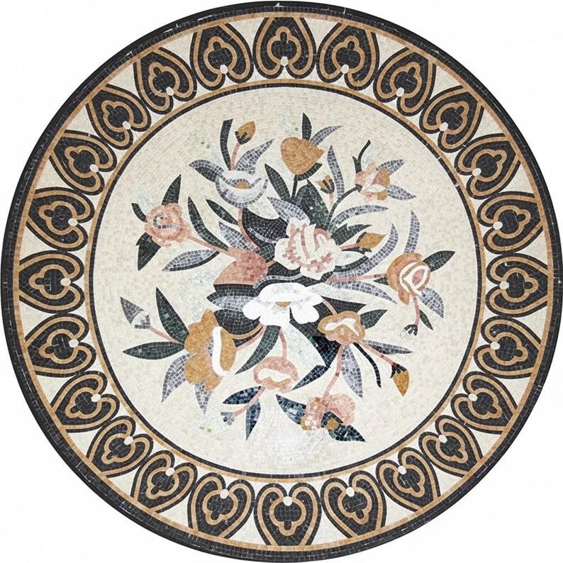 Floral Bouquet Medallion Marble Mosaic Art