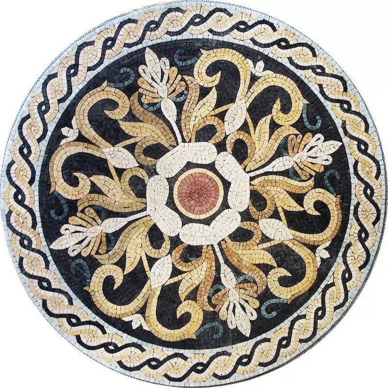 Roman Acanthus Scroll Medallion Marble Mosaic Art