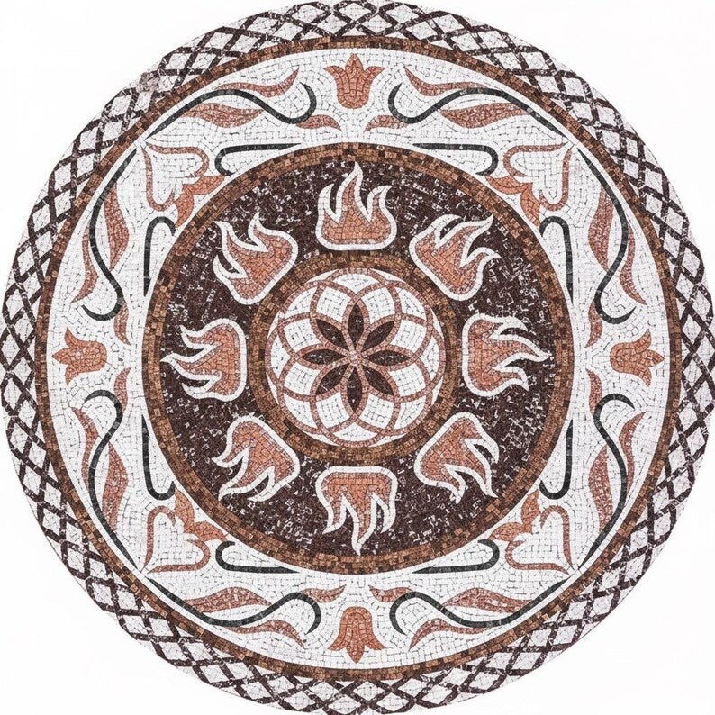 Roman Rosette Tulip Medallion Marble Mosaic Art