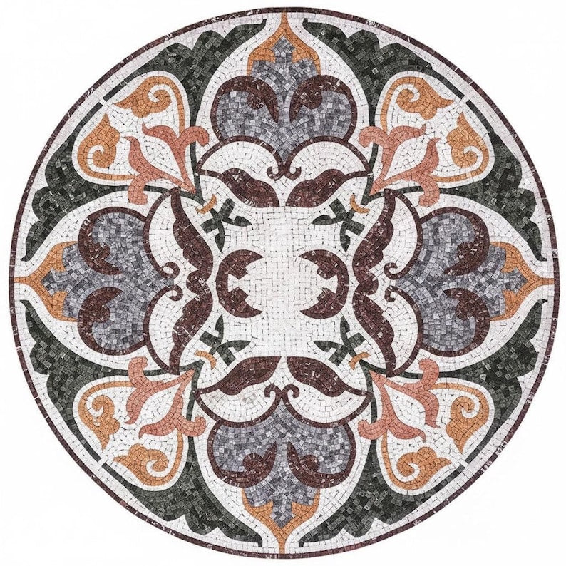 Roman Fleur-de-Lis Medallion Marble Mosaic Art
