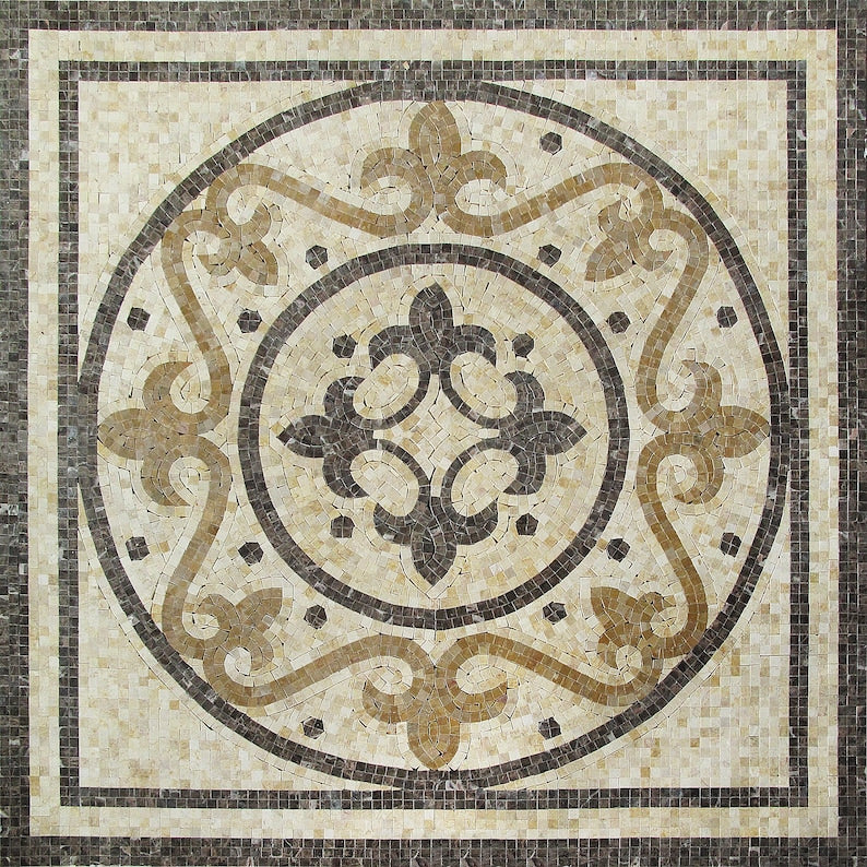 Roman Fleur-de-Lis Square Panel Marble Mosaic Art