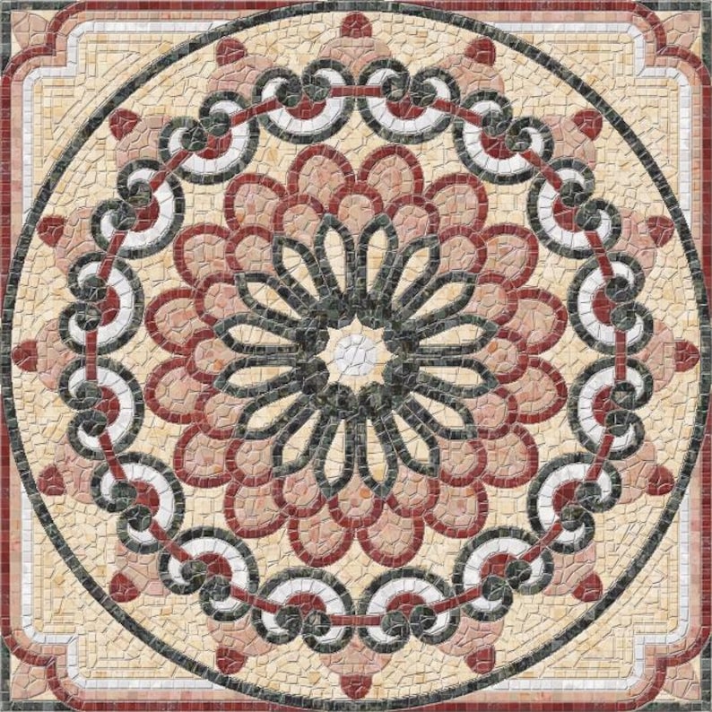 Radial Floral Rosette Medallion Marble Mosaic Art