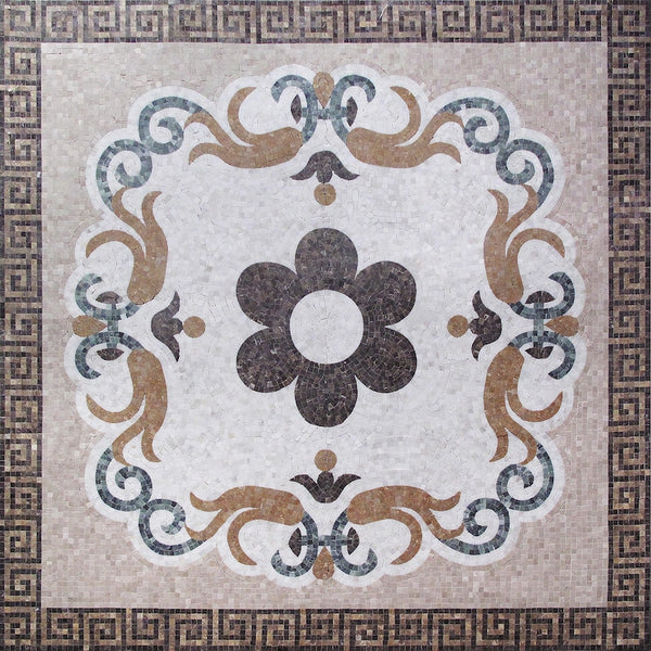 Greek Key Floral Panel Marble Mosaic Art