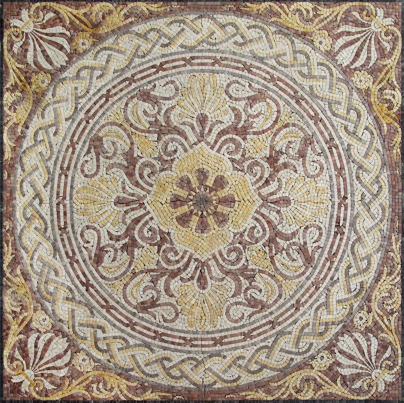 Roman Knotwork Rosette Panel Marble Mosaic Art