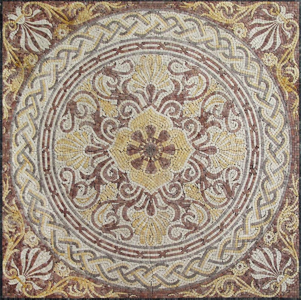 Roman Knotwork Rosette Panel Marble Mosaic Art