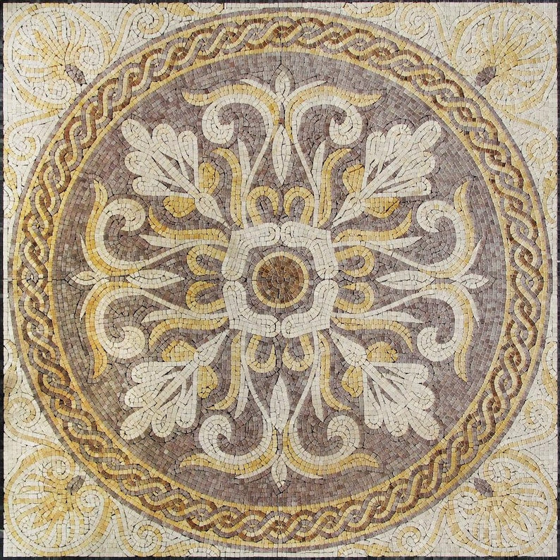 Roman Acanthus Rosette Panel Marble Mosaic Art