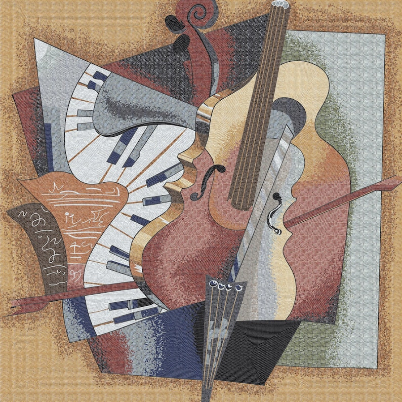 Cubist Musical Instruments Glass Mosaic Art