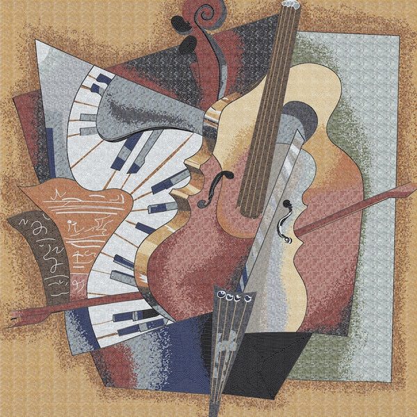 Cubist Musical Instruments Glass Mosaic Art