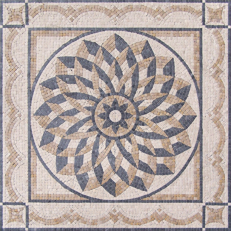 Pinwheel Star Rosette Medallion Marble Mosaic Art