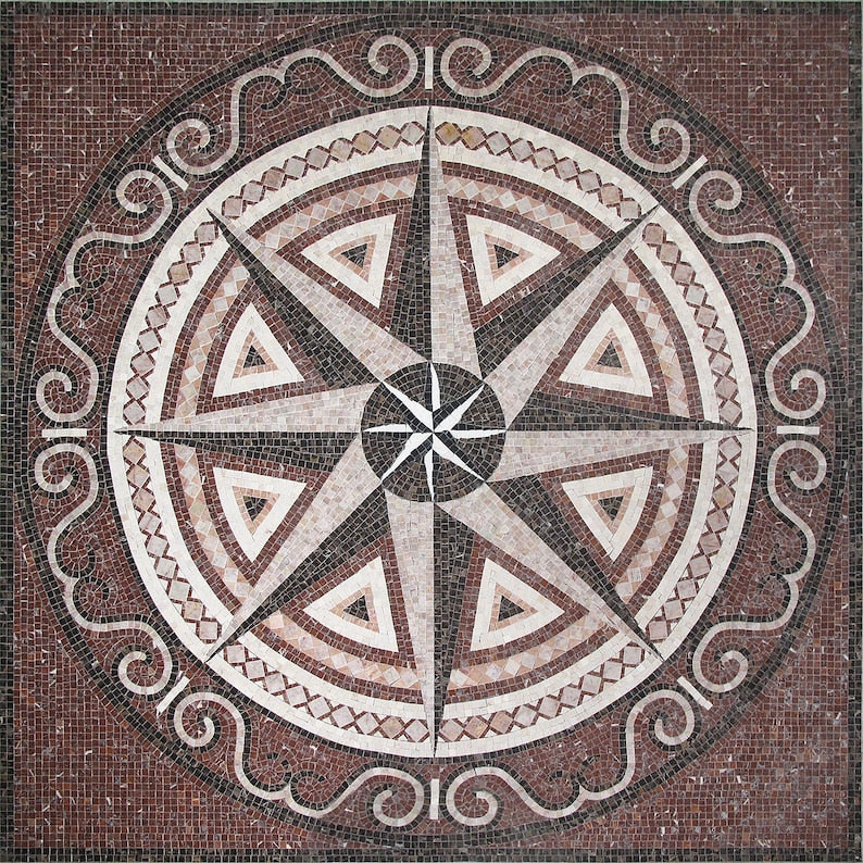 Compass Rose Star Marble Mosaic Art