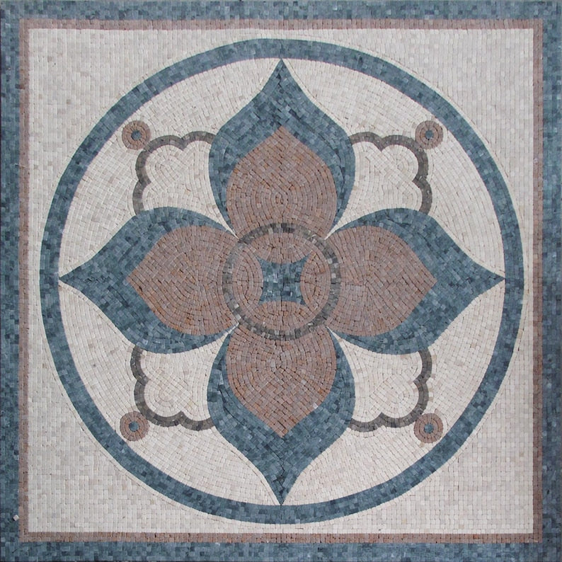 Lotus Flower Medallion Marble Mosaic Art