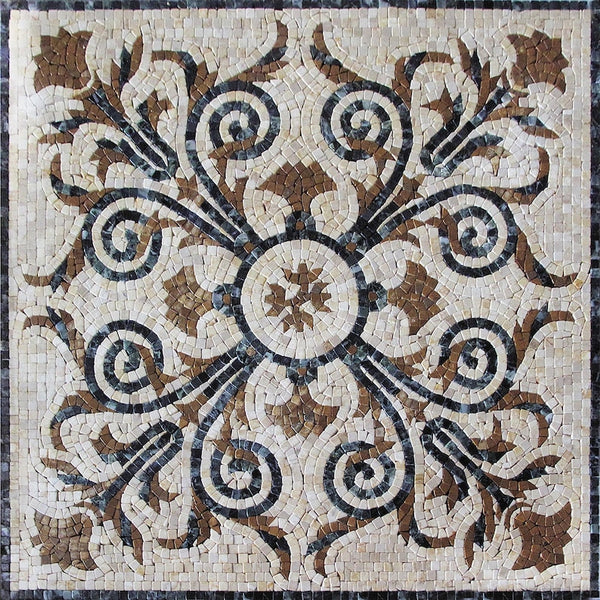 Roman Scroll Rosette Panel Marble Mosaic Art