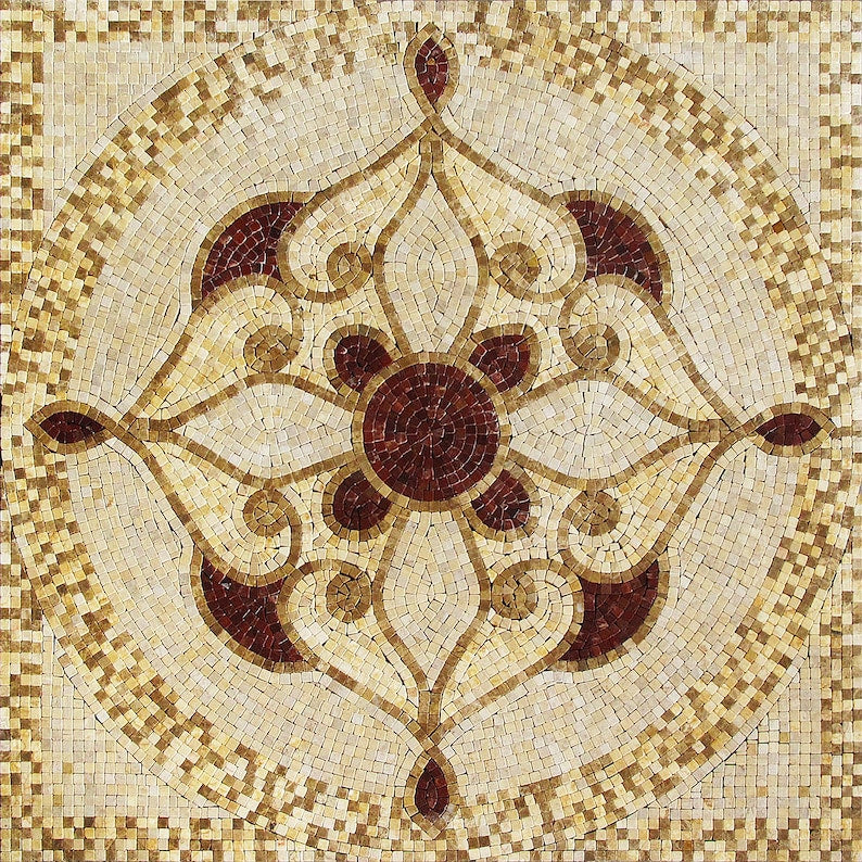 Golden Floral Rosette Medallion Marble Mosaic Art