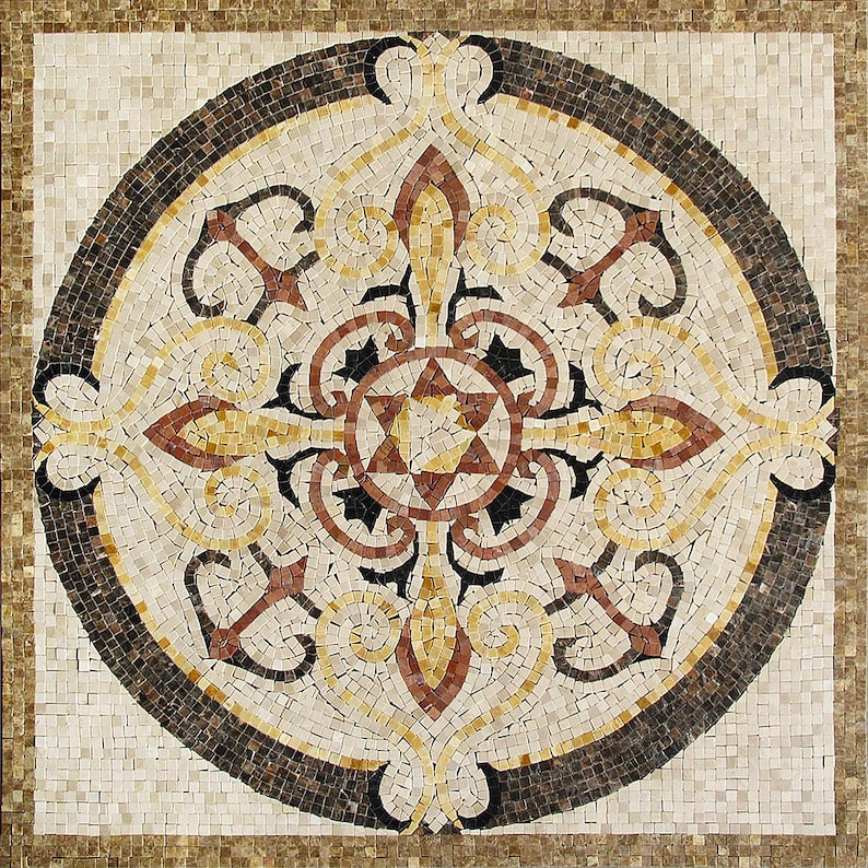 Scrollwork Star Medallion Marble Mosaic Art