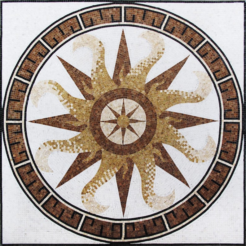 Celestial Sun Compass Marble Mosaic Art