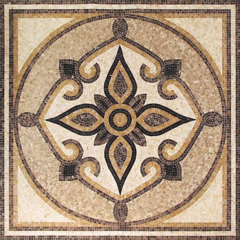 Four-Petal Floral Geometric Medallion Marble Mosaic Art
