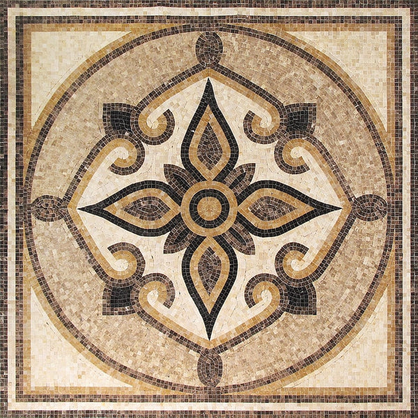 Four-Petal Floral Geometric Medallion Marble Mosaic Art