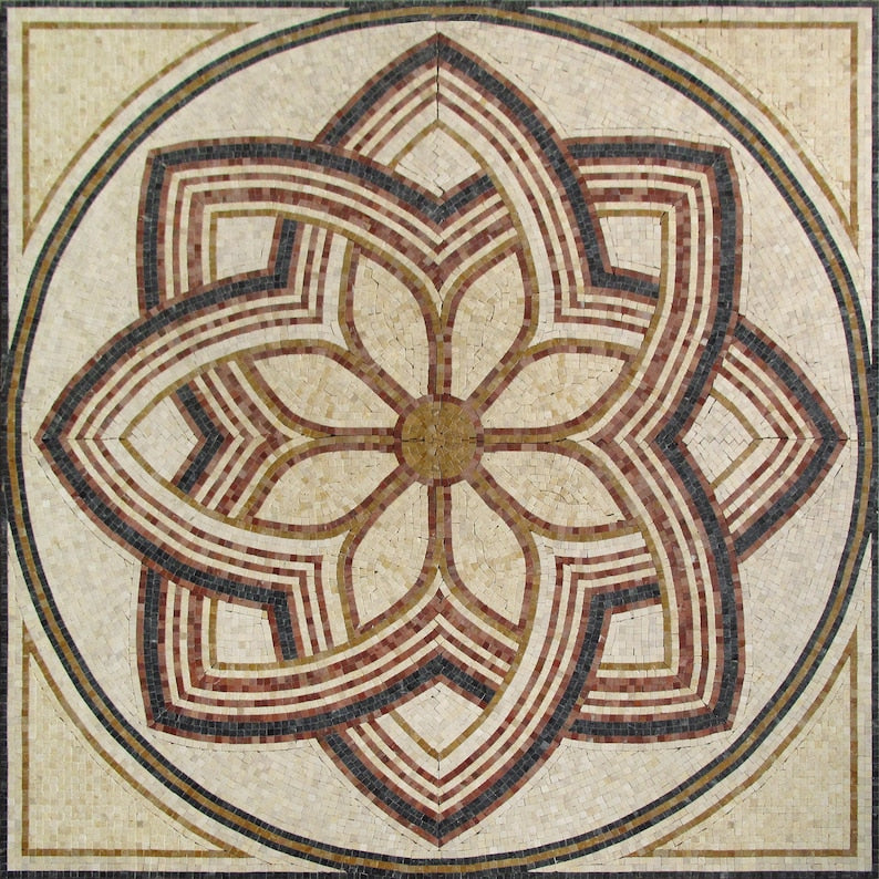 Interlaced Star Flower Medallion Marble Mosaic Art