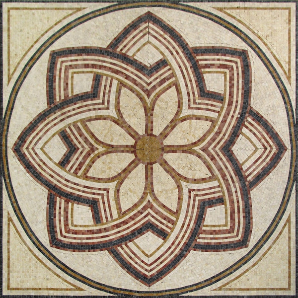 Interlaced Star Flower Medallion Marble Mosaic Art