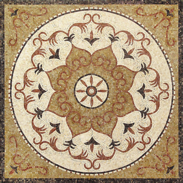 Roman Floral Scroll Medallion Marble Mosaic Art
