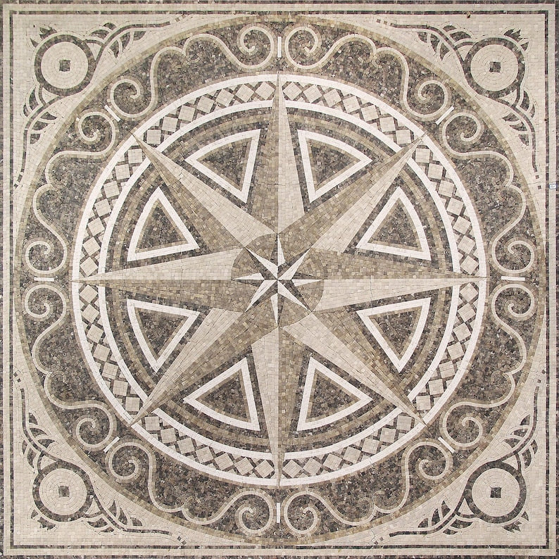 Classical Compass Rose Marble Mosaic Art