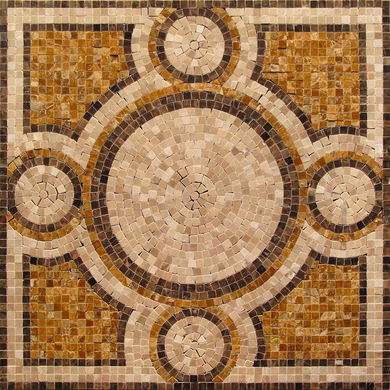 Concentric Circles Geometric Medallion Marble Mosaic Art