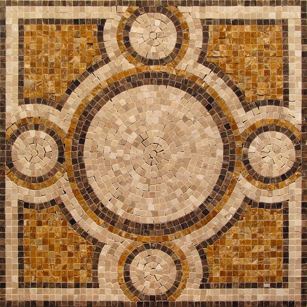 Concentric Circles Geometric Medallion Marble Mosaic Art