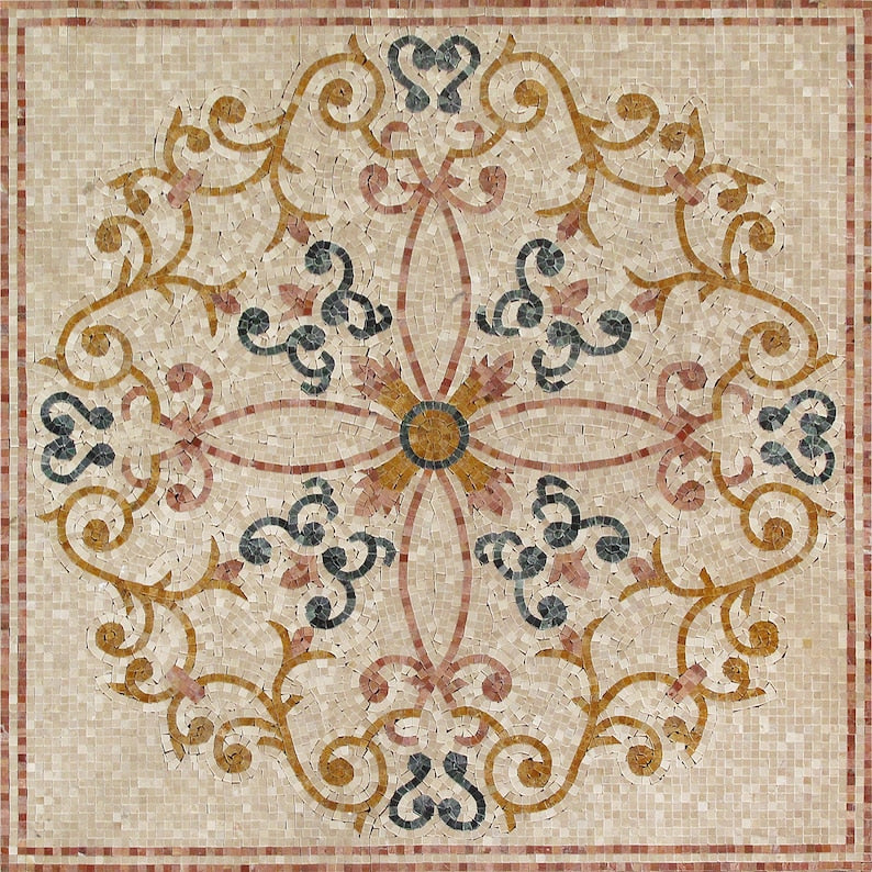 Acanthus Scroll Floral Panel Marble Mosaic Art