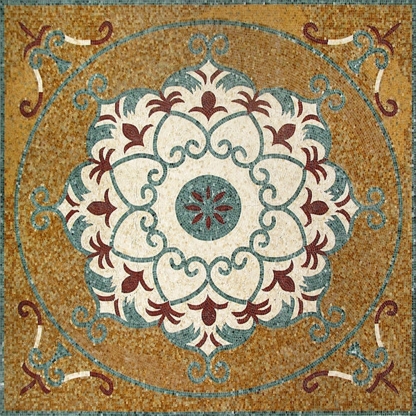 Golden Floral Rosette Panel Marble Mosaic Art
