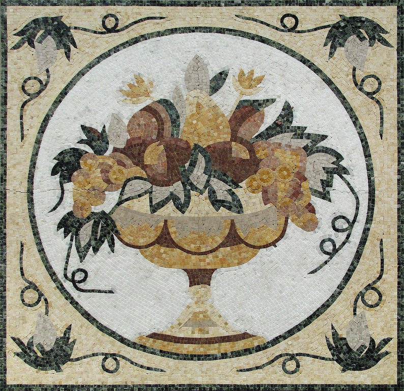 Fruit Bowl Still Life Marble Mosaic Art