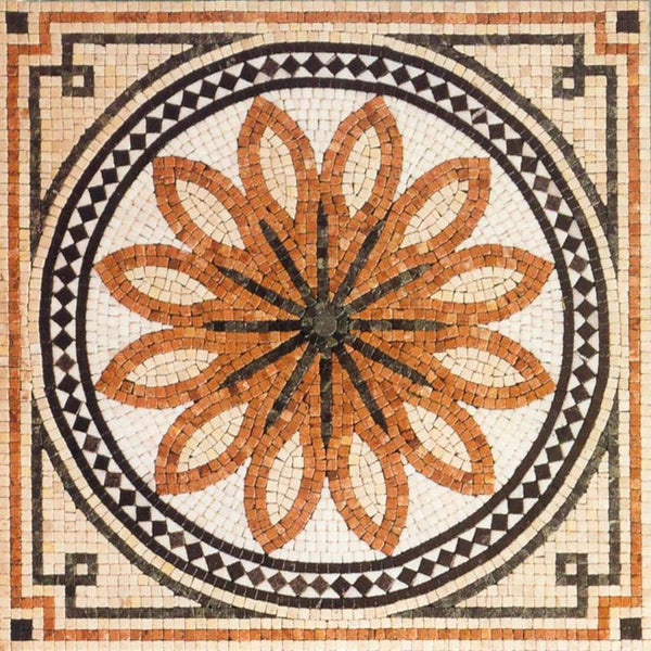Terracotta Petal Rosette Medallion Marble Mosaic Art