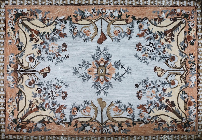 Floral Rug Medallion Marble Mosaic Art
