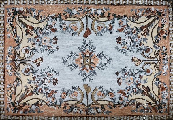 Floral Rug Medallion Marble Mosaic Art