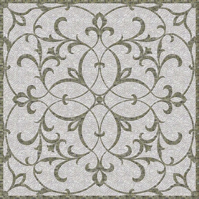 Fleur-de-Lis Scroll Pattern Marble Mosaic Art
