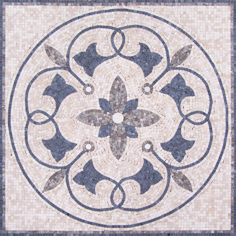 Slate Floral Geometric Medallion Marble Mosaic Art