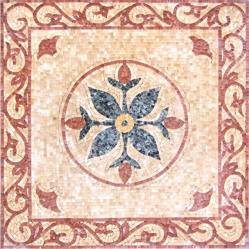 Green Flower Scrollwork Panel Marble Mosaic Art