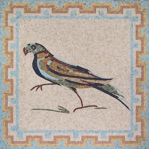 Perched Bird Greek Key Panel Marble Mosaic Art