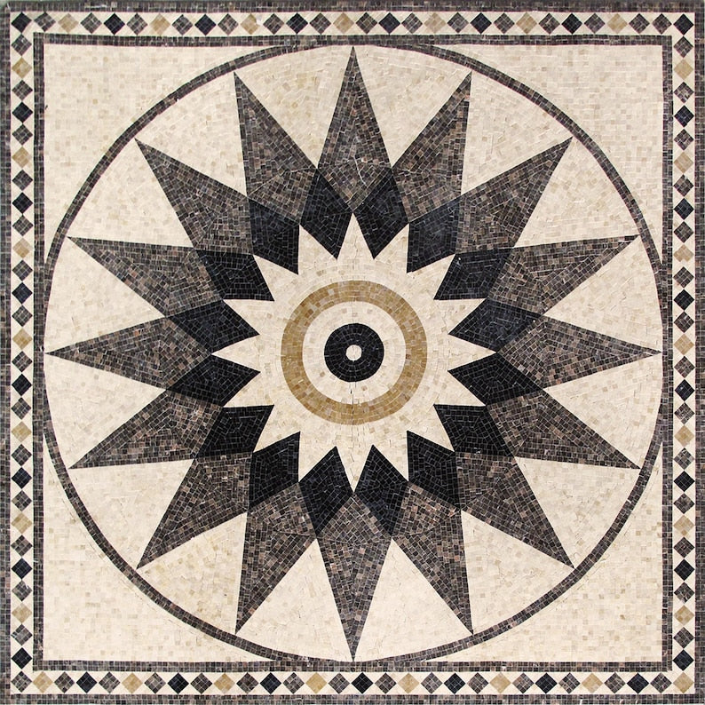 Starburst Compass Medallion Marble Mosaic Art