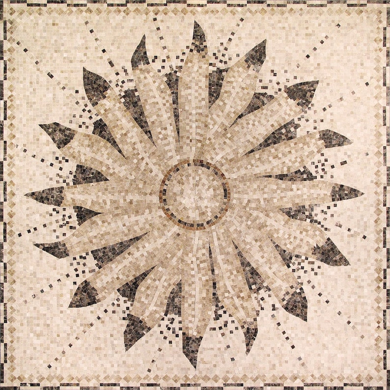 Blooming Flower Burst Marble Mosaic Art