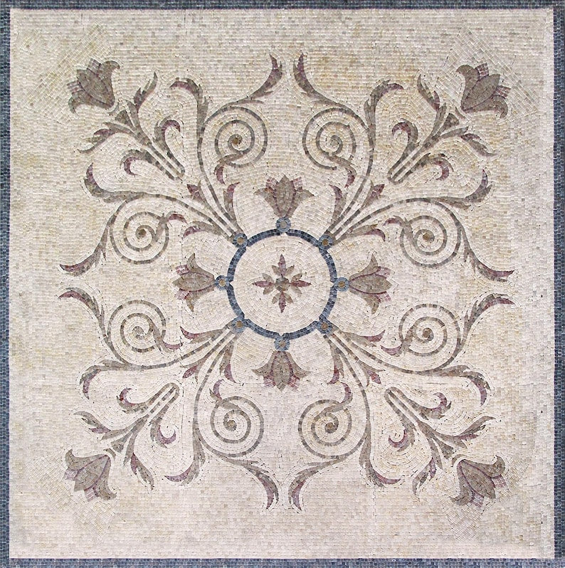 Tulip Scroll Star Medallion Marble Mosaic Art
