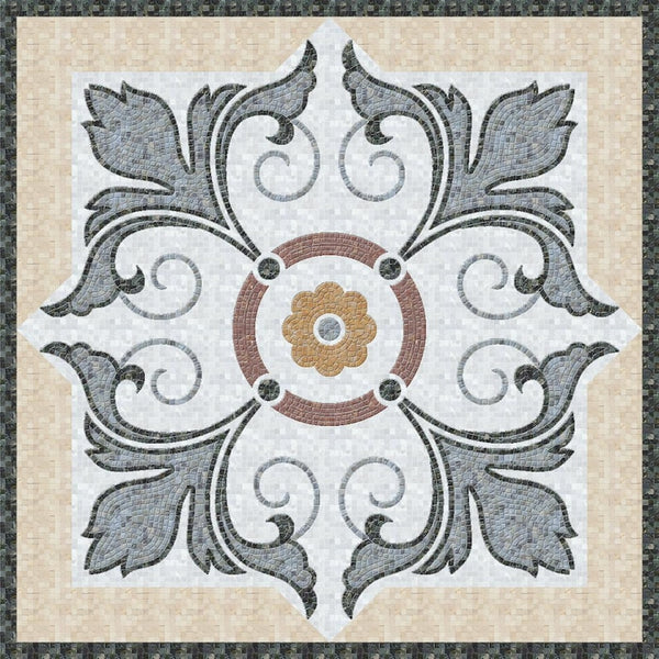Gray Acanthus Leaf Medallion Marble Mosaic Art